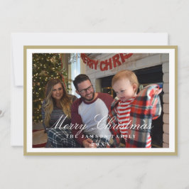 Elegante Gouden Lijst Horizontale Familie Kerstmis Kaart