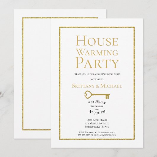 Elegante gouden lijst huis verwarmingsfeest kaart (Voorkant / Achterkant)