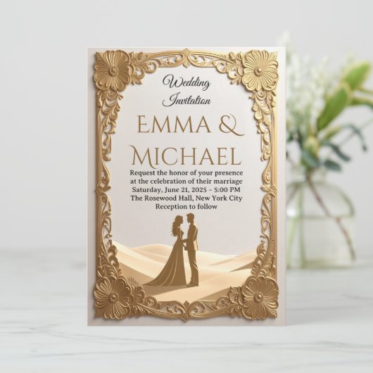 Elegante gouden Lijst huwelijksuitnodiging - Class Kaart (Staand voorkant)