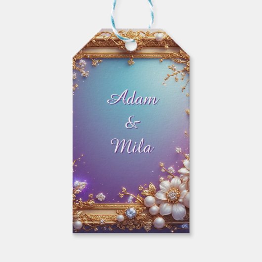 Elegante Gouden Lijst met Parels Cadeaulabel (Voorkant)