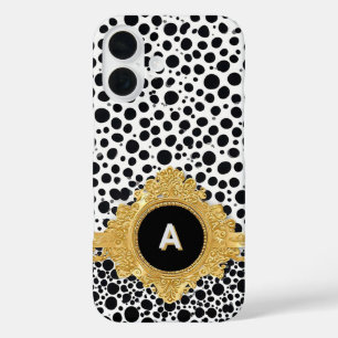 Elegante gouden lijst met stippen achtergrond iPhone 16 hoesje