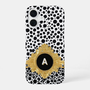 Elegante gouden lijst met stippen achtergrond iPhone 16 hoesje