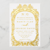 Elegante gouden Lijst Monogram bruiloft Folie Uitnodiging (Voorkant)