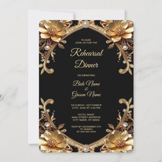 Elegante gouden lijst oefendiner kaart (Voorkant)