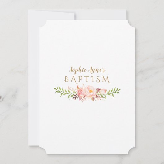 Elegante gouden lijst roze bloem doop kaart (Achterkant)