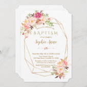 Elegante gouden lijst roze bloem doop kaart (Voorkant / Achterkant)