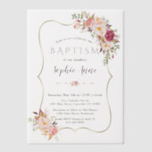 Elegante gouden lijst roze bloemen Meisje Doop Vellum Uitnodigingen (Voorkant)