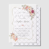 Elegante gouden lijst roze bloemen Meisje Doop Vellum Uitnodigingen (Offset (Uitnodiging))