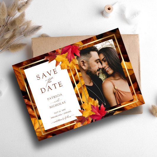 Elegante gouden Lijst & rustieke herfst Charm brui Save The Date