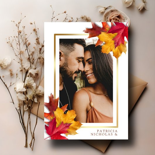 Elegante gouden lijst & rustieke herfst charme tro save the date