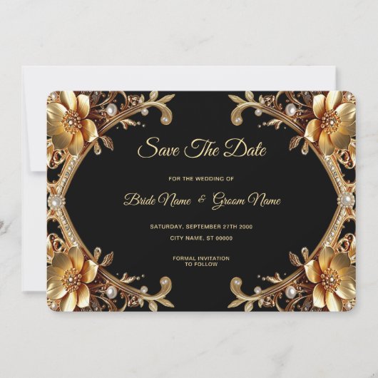 Elegante Gouden Lijst Save The Date (Voorkant)