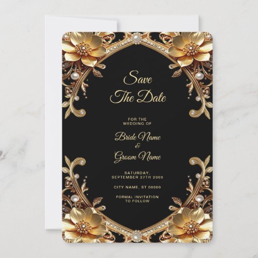 Elegante Gouden Lijst Save The Date (Voorkant)