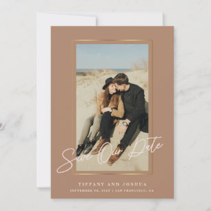 Elegante Gouden Lijst Stof Roze Foto Bruiloft Save The Date