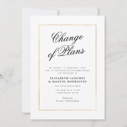 Elegante gouden lijst uitgestelde trouwkaart kaart (Voorkant)