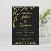 Elegante gouden Lijst uitnodiging | Zwart & Goud O (Staand voorkant)