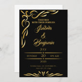 Elegante gouden Lijst uitnodiging | Zwart & Goud O (Voorkant / Achterkant)