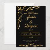 Elegante gouden Lijst uitnodiging | Zwart & Goud O (Voorkant / Achterkant)