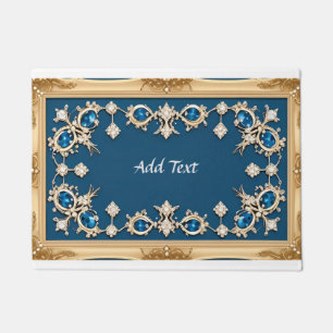 Elegante gouden lijst versierd met blauwe edelsten deurmat
