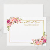 Elegante gouden Lijst Waterverf Roze Blush Bloemen Notitiekaartje (Voorkant / Achterkant)