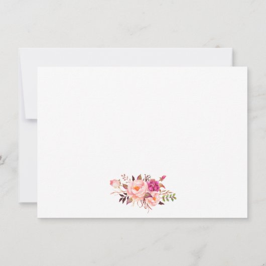 Elegante gouden Lijst Waterverf Roze Blush Bloemen Notitiekaartje (Achterkant)