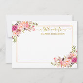 Elegante gouden Lijst Waterverf Roze Blush Bloemen Notitiekaartje (Voorkant)