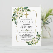 Elegante gouden lijst Witte Bloeiende Bloemen Doop Kaart (Staand voorkant)