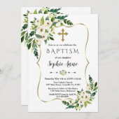 Elegante gouden lijst Witte Bloeiende Bloemen Doop Kaart (Voorkant / Achterkant)