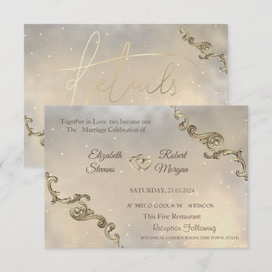 Elegante  gouden Lijsten harten Kaart (Voorkant / Achterkant)