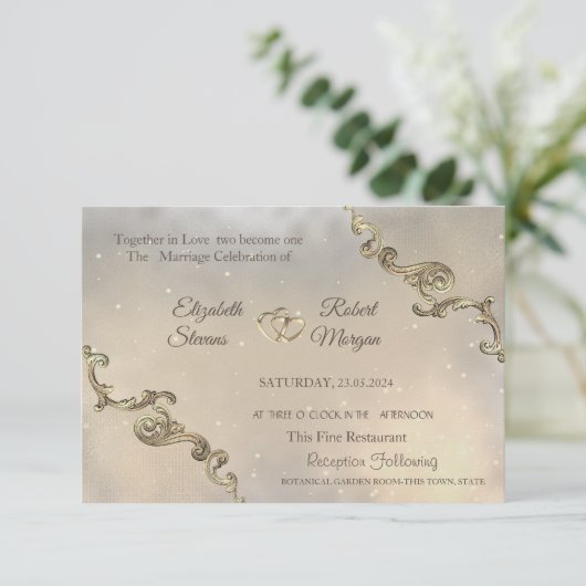 Elegante  gouden Lijsten harten Kaart (Staand voorkant)