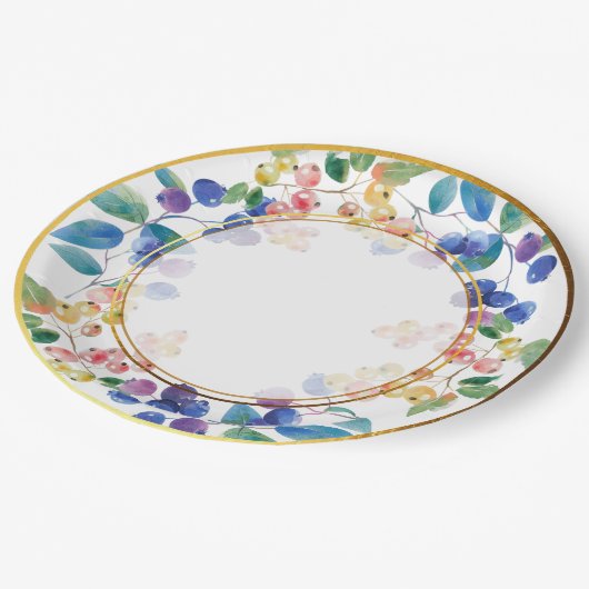 Elegante gouden Lijsten Waterverf bessen Papieren Bordje (Gekanteld)