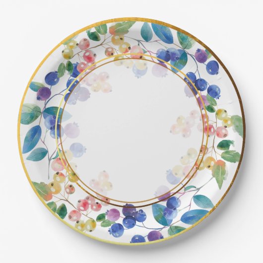 Elegante gouden Lijsten Waterverf bessen Papieren Bordje (Voorkant)