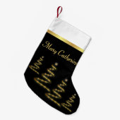 Elegante gouden lint bomen en sterren op zwart kleine kerstsok (Voorkant (Hangend))