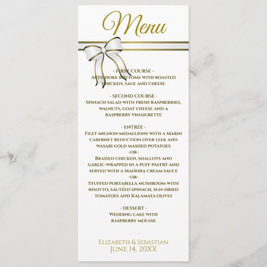 Elegante Gouden Lint & Bruiloft met Festivale Glit Menu (Voorkant)