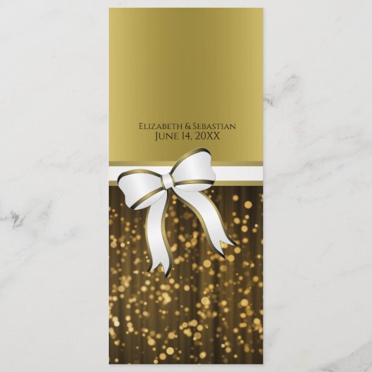 Elegante Gouden Lint & Bruiloft met Festivale Glit Menu (Achterkant)