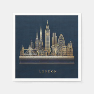 Elegante Gouden Londen Stadssilhouet Illustratie Servet