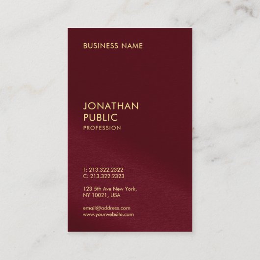 Elegante gouden look tekst Sjabloon Bourgogne Rood Visitekaartje (Achterkant)