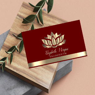 Elegante Gouden Lotus Goud Streep Yoga Burgundy Visitekaartje