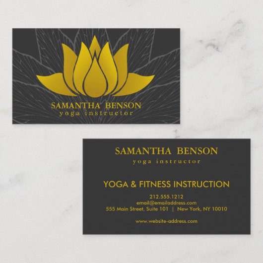 Elegante gouden Lotus Logo Elegante zwarte bloemen Visitekaartje (Voorkant / Achterkant)