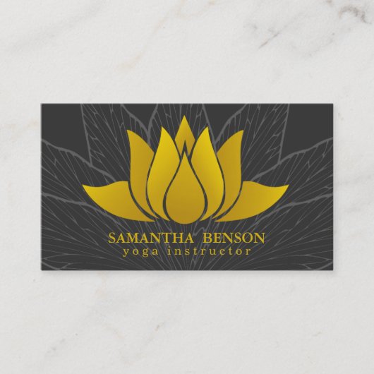 Elegante gouden Lotus Logo Elegante zwarte bloemen Visitekaartje (Voorkant)