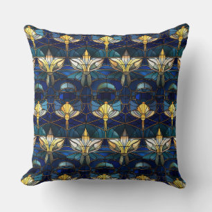 Elegante Gouden Lotus Nep Gebrandschilderd Glas Pa Kussen