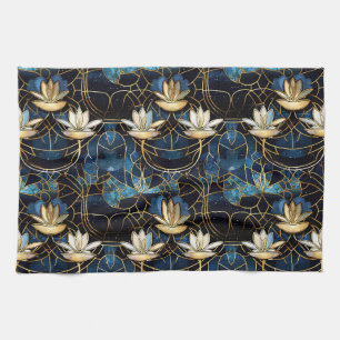 Elegante Gouden Lotus Nep Gebrandschilderd Glas Pa Theedoek