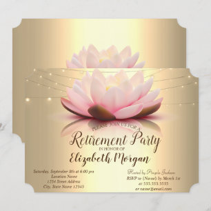 Elegante Gouden Lotus Slingerlichten Pensioenfeest Kaart