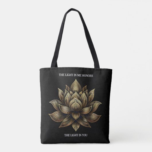 Elegante gouden lotusbloem Het licht in mij... Tote Bag (Achterkant)