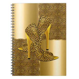 Elegante Gouden Luipaard Hoge Hakken Schoenen Dier Notitieboek