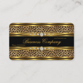 Elegante gouden luipaard zwarte faux diamant visitekaartje (Voorkant)