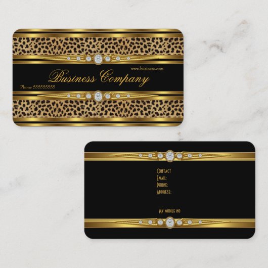 Elegante gouden luipaard zwarte faux diamant visitekaartje (Voorkant / Achterkant)