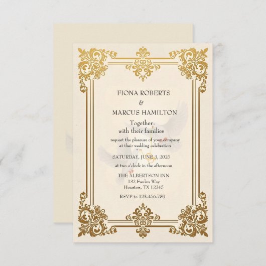 Elegante gouden luxe formele bruiloft RSVP kaartje (Voorkant / Achterkant)