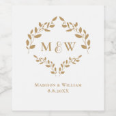 Elegante Gouden Luxe Krans Monogram Bruiloft Wijn Etiket (Enkel label)