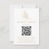 Elegante Gouden Maan en Sterren QR Code Huwelijk RSVP Kaartje (Voorkant)