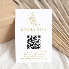 Elegante Gouden Maan en Sterren QR Code Huwelijk RSVP Kaartje